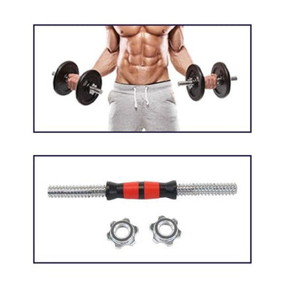 Manubrio Bodybuilding Acciaio E Gomma 35Cm Filettato Sollevamento Pesi Dischi
