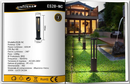 Gartenlaterne Lampe 12W LED Außen Schwarz Wegeleuchte Warmweiß ES28