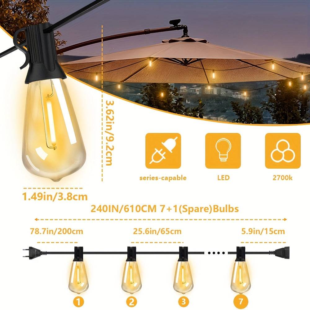 LED-Lichterkette ST38 30,5 m – bruchsichere dimmbare Edison-Glühbirnen für Außen
