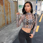 Casual Green Snake Print T-shirt Women's Long Sleeve Snakeskin T-shirt