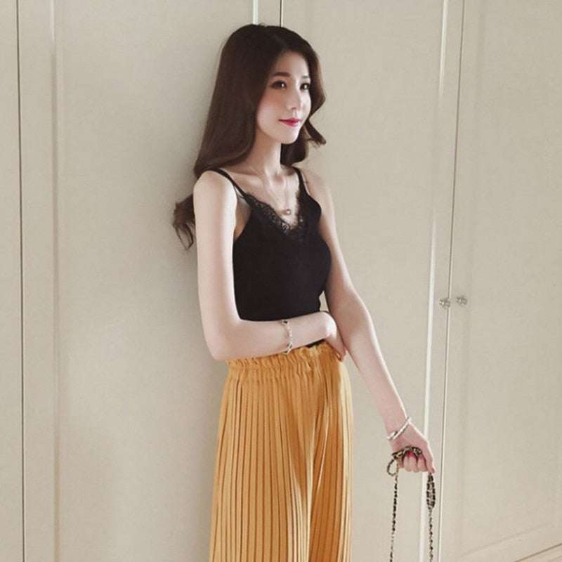 top donna in pizzo con scollo a V