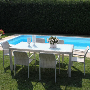 Gartentisch Azore 150 x 90 rechteckig mit Metall- und Wickergeflecht und Glasplatte