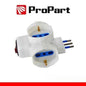Adattatore 3 prese 2P+T 10/16A bipasso/Schuko con interrutt. Spina 10A