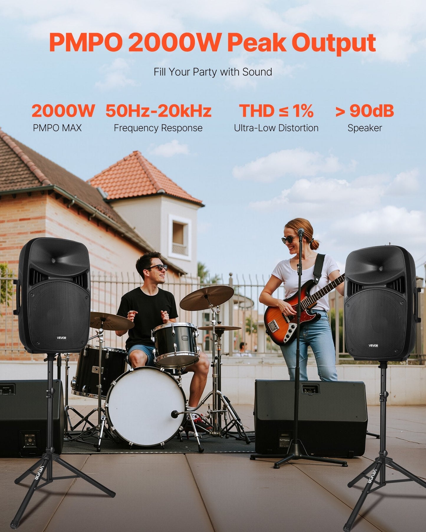 Sistema PA portatile 2000 W con 2 diffusori da 15", mixer e Bluetooth