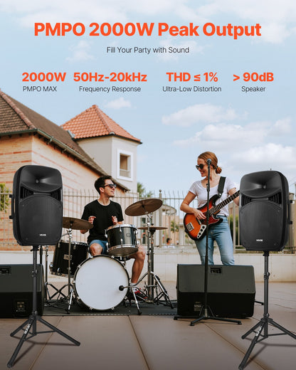 Sistema PA portatile 2000 W con 2 diffusori da 15", mixer e Bluetooth