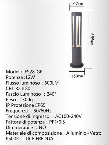 Gartenlaterne Lampe 12W LED Außen Grau Standleuchte Kaltweiß ES28