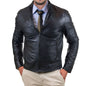 Men's Black Genuine Leather Slim Fit Biker Jacket Zip to Neck Rindway