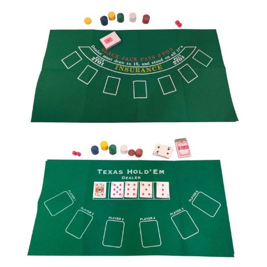 Tischdecke für Pokertisch Texas Blackjack Jetons Karten Grün 60X90