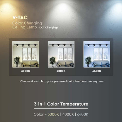 V-Tac LED-Stromschienenstrahler 3-Phasen 30W CCT 3in1 Schwarz COB