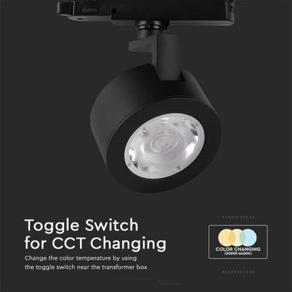 V-Tac LED-Stromschienenstrahler 3-Phasen 30W CCT 3in1 Schwarz COB