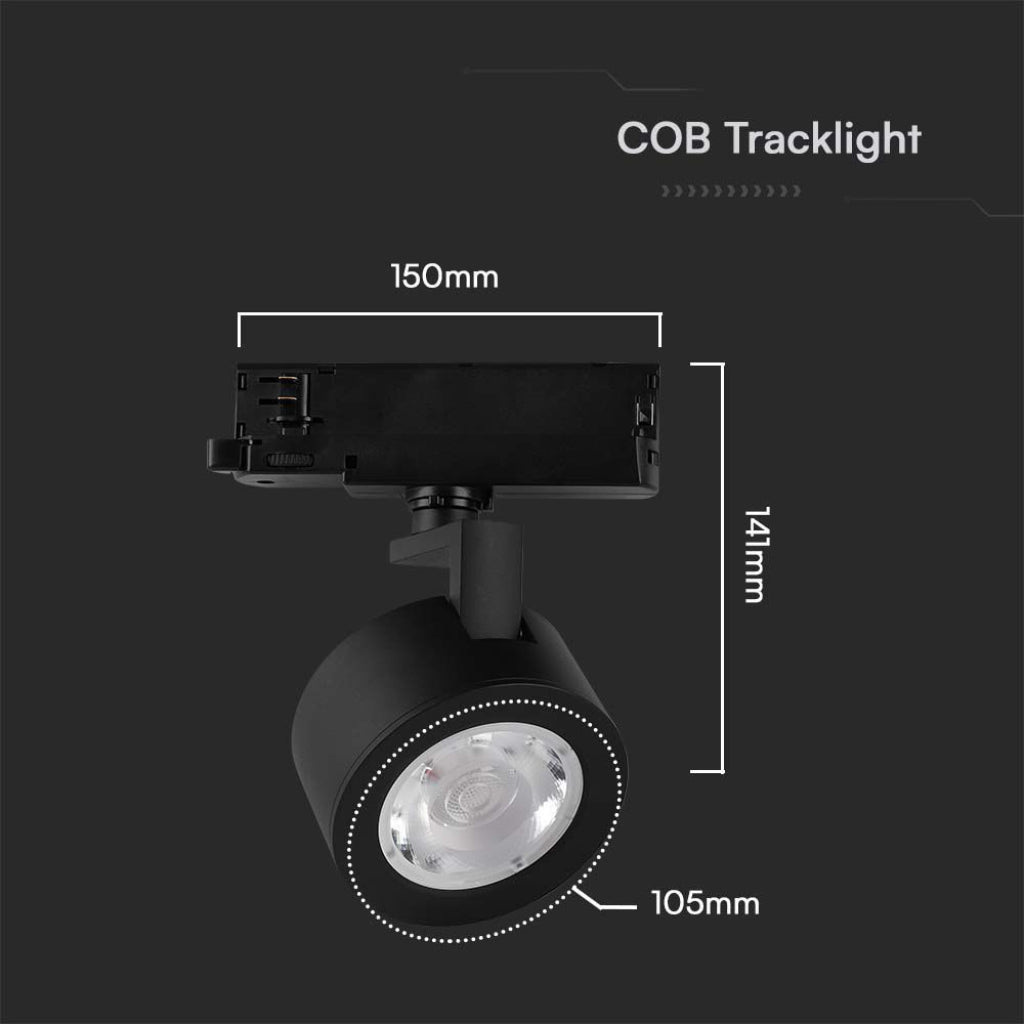 V-Tac LED-Stromschienenstrahler 3-Phasen 30W CCT 3in1 Schwarz COB
