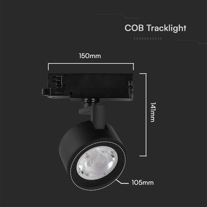 V-Tac LED-Stromschienenstrahler 3-Phasen 30W CCT 3in1 Schwarz COB