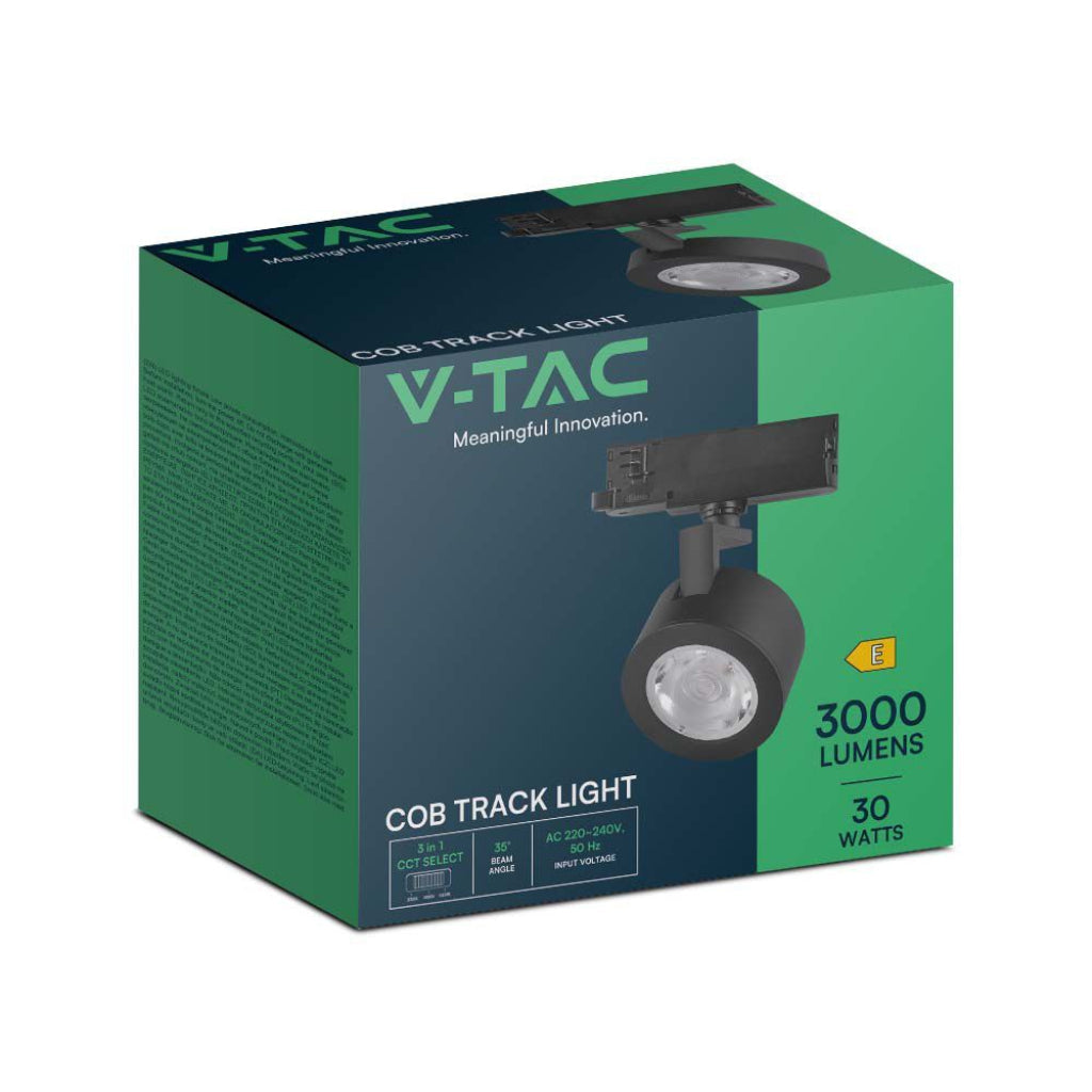 V-Tac LED-Stromschienenstrahler 3-Phasen 30W CCT 3in1 Schwarz COB