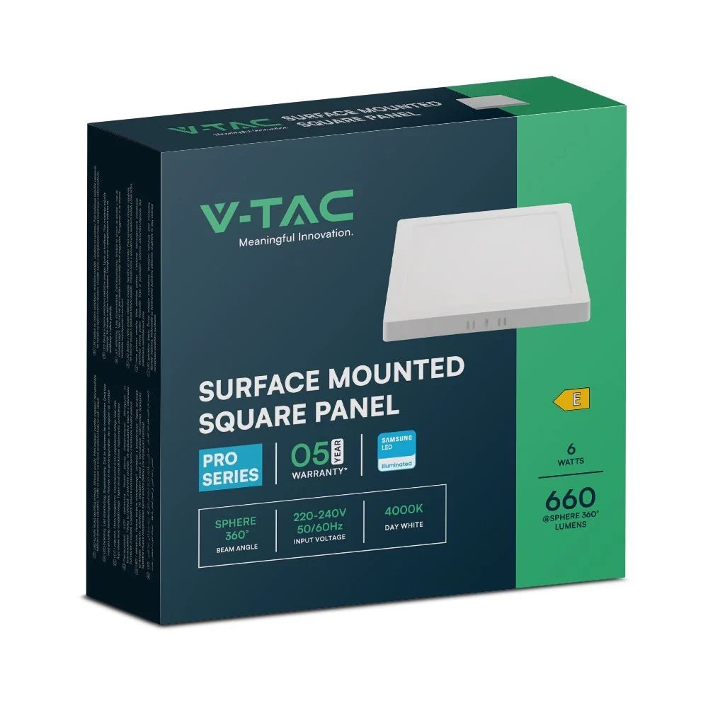 Plafoniera LED 6W Quadrata 6500K Samsung IP20 Bianca V-TAC