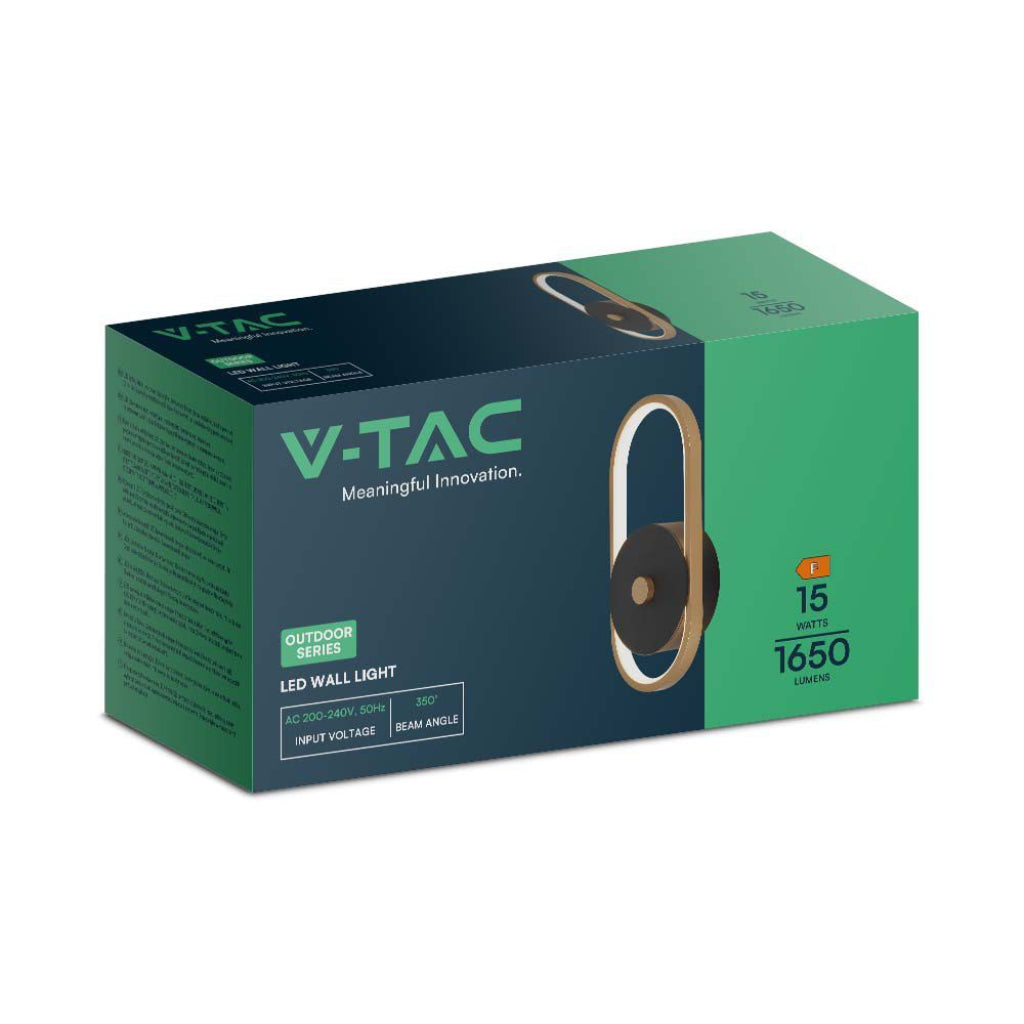 LED Wandleuchte 15W Schwarz/Messing IP54 3000K V-TAC für den Außenbereich