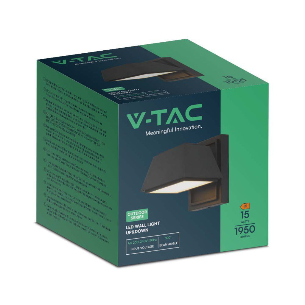 V-TAC 15W Double Beam IP65 3000K Black LED Wall Lamp