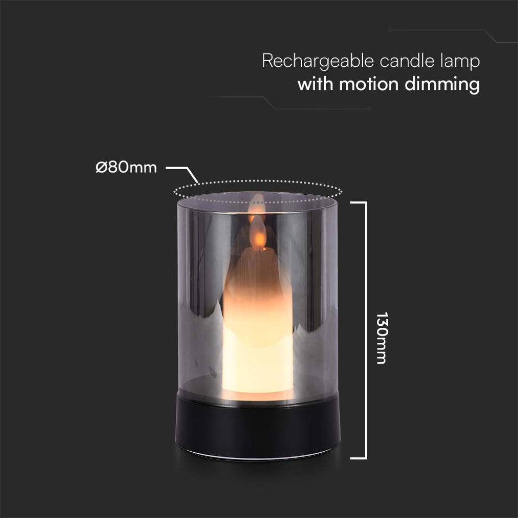 V-Tac LED-Tischleuchte 2W USB-C Rauchglas Kerze 3000K