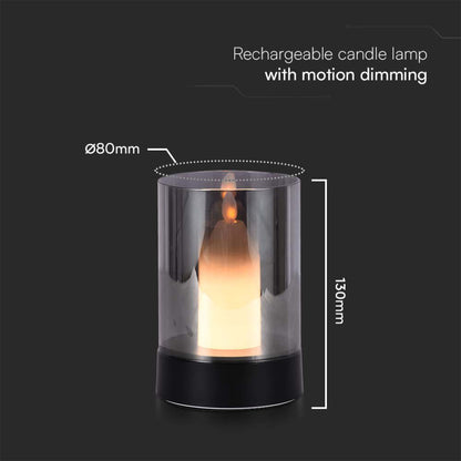 V-Tac LED-Tischleuchte 2W USB-C Rauchglas Kerze 3000K