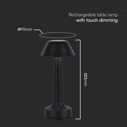 V-Tac Lampada LED da Tavolo 1W USB-C Touch Dimmerabile Nera