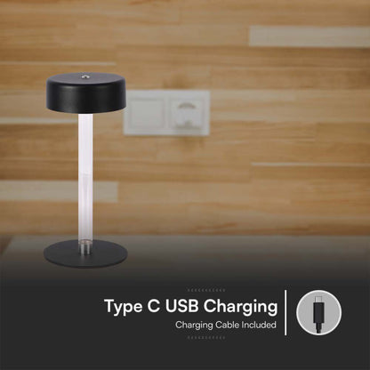V-Tac Lampada LED da Tavolo 3W USB-C Touch Dimmerabile Nera/Bianca