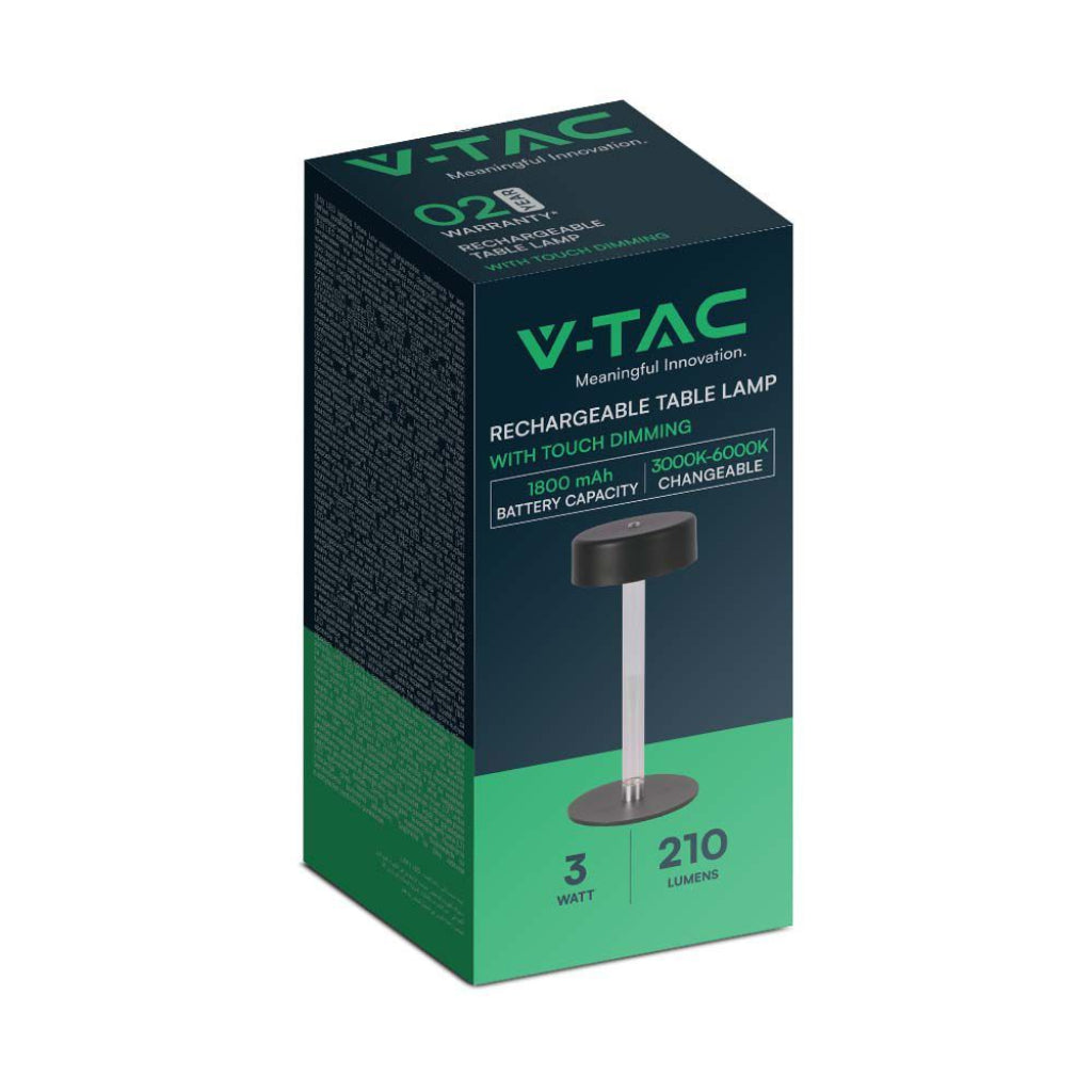 V-Tac Lampada LED da Tavolo 3W USB-C Touch Dimmerabile Nera/Bianca