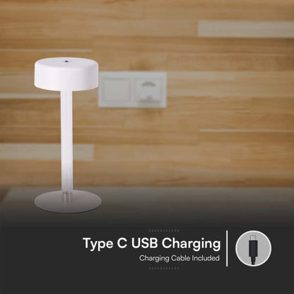 V-Tac Lampada LED da Tavolo 3W USB-C Touch Dimmerabile Bianca