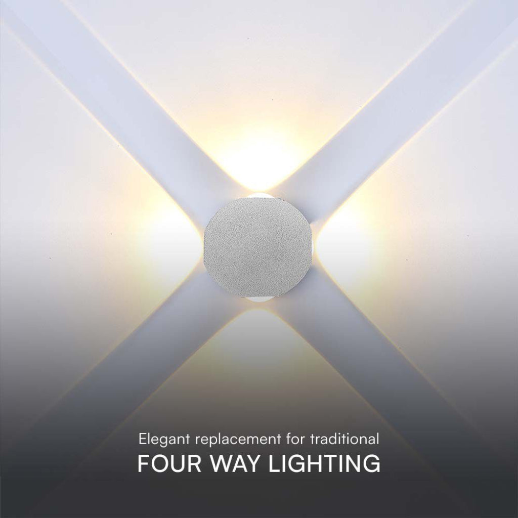 LED-Wandleuchte 4W mit 4 Lichtstrahlen 4000K IP54 Weiß