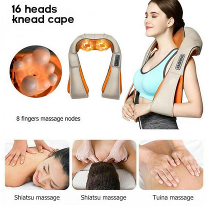Massaggiatore Cervicale Shiatsu Rotante Collo Gambe Glutei Schiena Riscaldante
