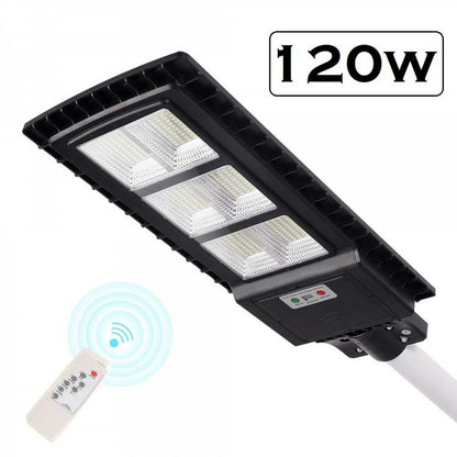 LED-Straßenlaterne 120W mit Solarpanel, Fernbedienung und Dämmerungssensor