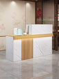 Bancone Reception Moderno in Effetto Marmo con Dettagli in Legno – Design Elegante per Negozio, Studio Estetico 120*110*45