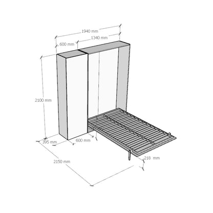 Vertikales Klappbett Kentaro 120 (Einzelbett, auch als 1,5-Bett bekannt) mit Säule und Hängeschränken