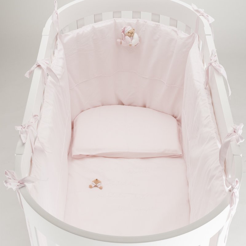 Set Piumone e Paracolpi 4 pezzi per Lettino Ovale Puccio Rosa