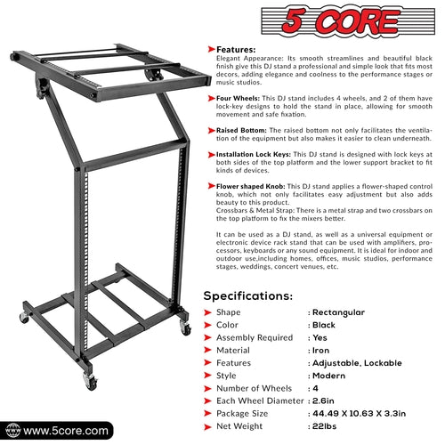 Supporto rack DJ 5Core 16U regolabile con ruote