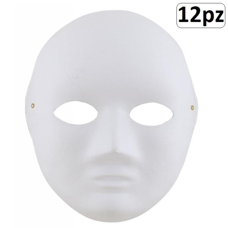 12 VOLLGESICHTSMASKE WEISS PAPIER ZUM BEMALEN KARNEVAL THEATER DAMEN HERREN