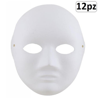 12 VOLLGESICHTSMASKE WEISS PAPIER ZUM BEMALEN KARNEVAL THEATER DAMEN HERREN