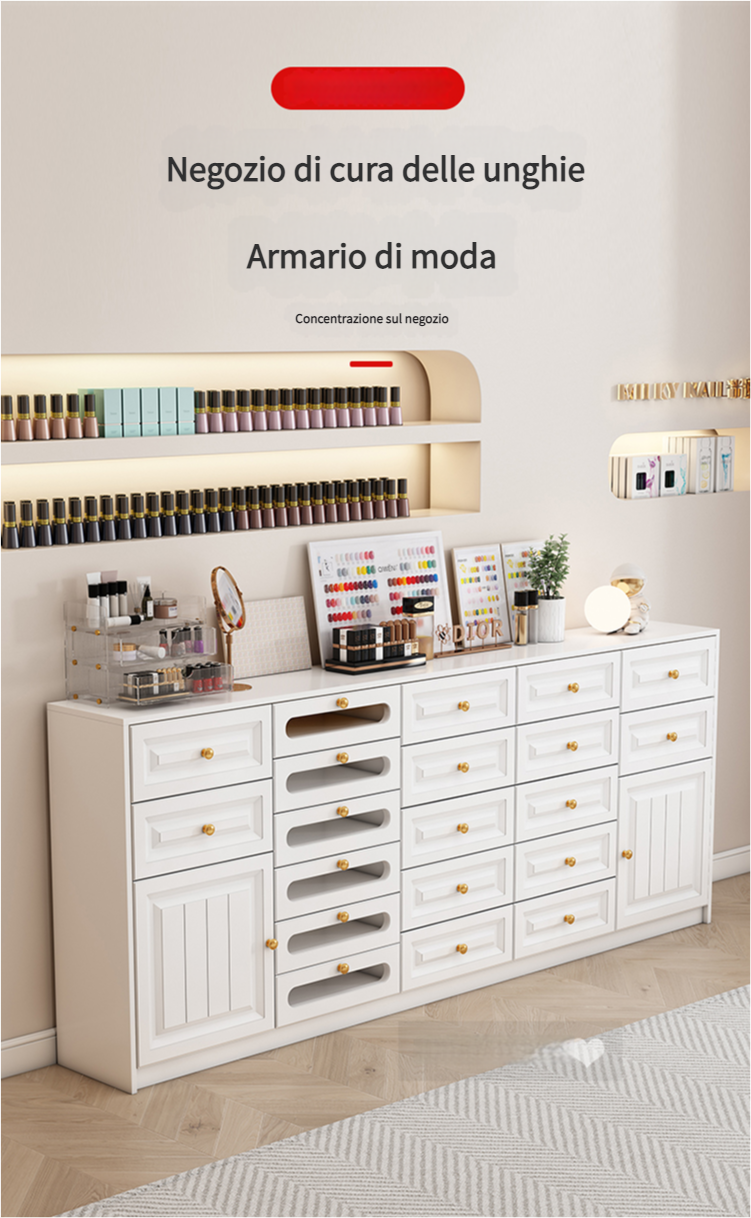 Cassettiera moderna per negozi di manicure e cura della pelle，Design a più scomparti.Specializzato per l'organizzazione del negozio