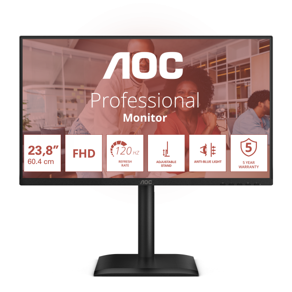 AOC MONITOR 23,8 LED IPS FHD 16:9 4MS 300 CDM 120hz, PIVOT, VGA/DP/HDMI, MULTIMEDIALE [24E4U]