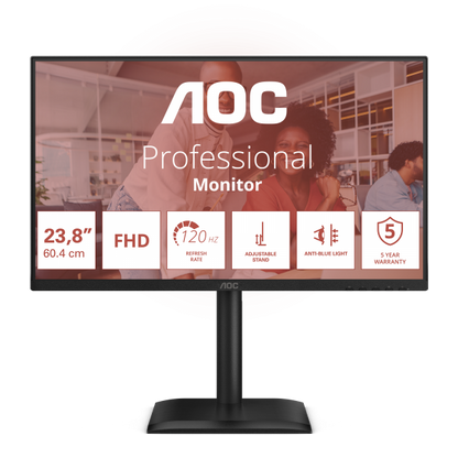 AOC MONITOR 23,8 LED IPS FHD 16:9 4MS 300 CDM 120hz, PIVOT, VGA/DP/HDMI, MULTIMEDIALE [24E4U]