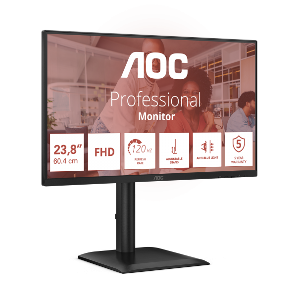 AOC MONITOR 23,8 LED IPS FHD 16:9 4MS 300 CDM 120hz, PIVOT, VGA/DP/HDMI, MULTIMEDIALE [24E4U]