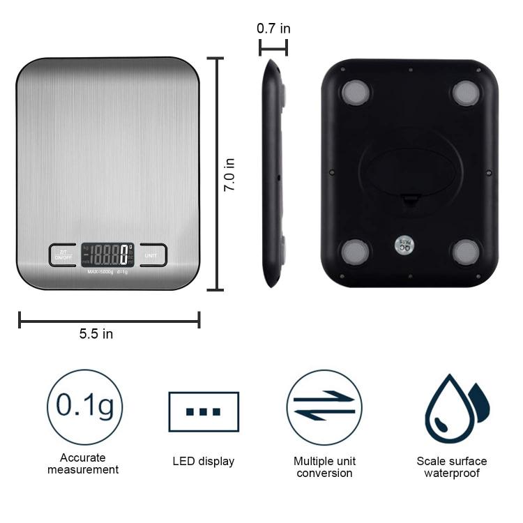 Bilancia Digitale Da Cucina Elettronica Piatto Acciaio Inox Precisione 1gr/5kg