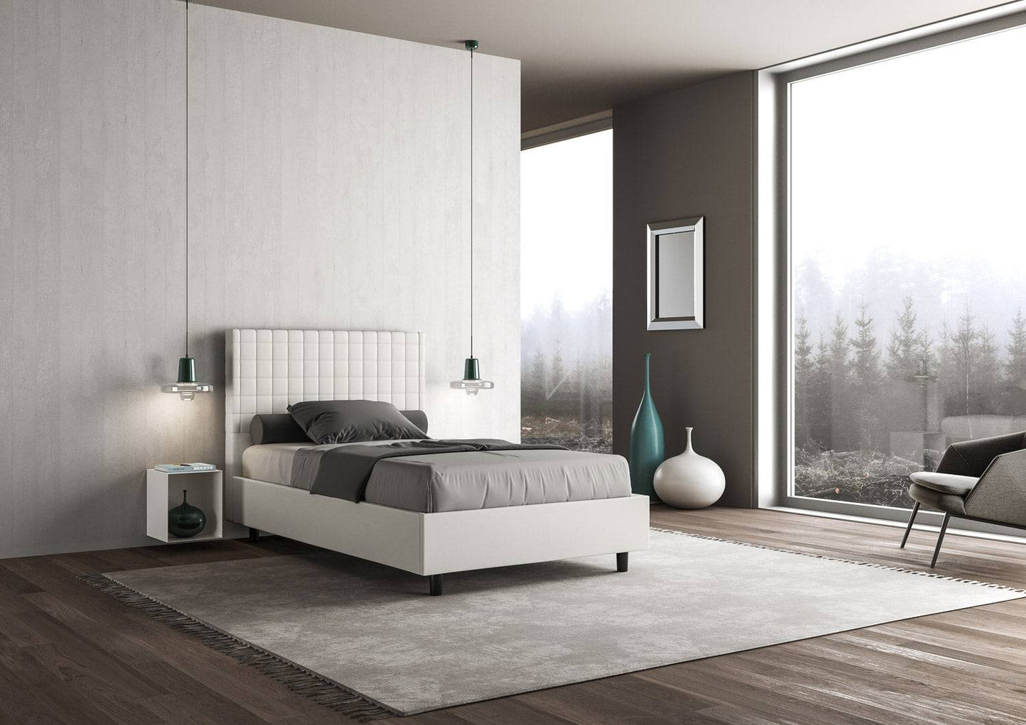 Letto singolo contenitore imbottito similpelle Sunny