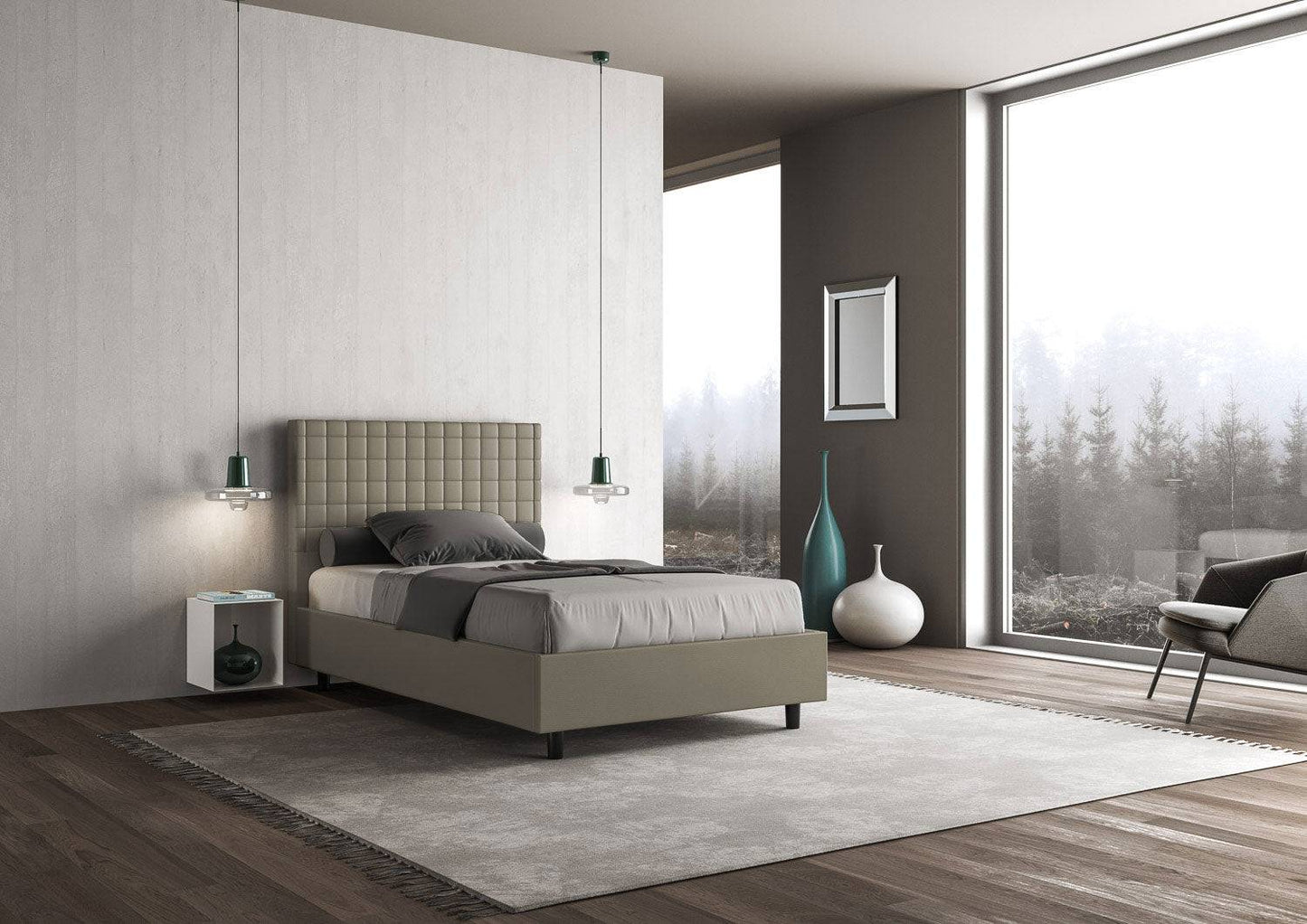 Letto singolo contenitore imbottito similpelle Sunny
