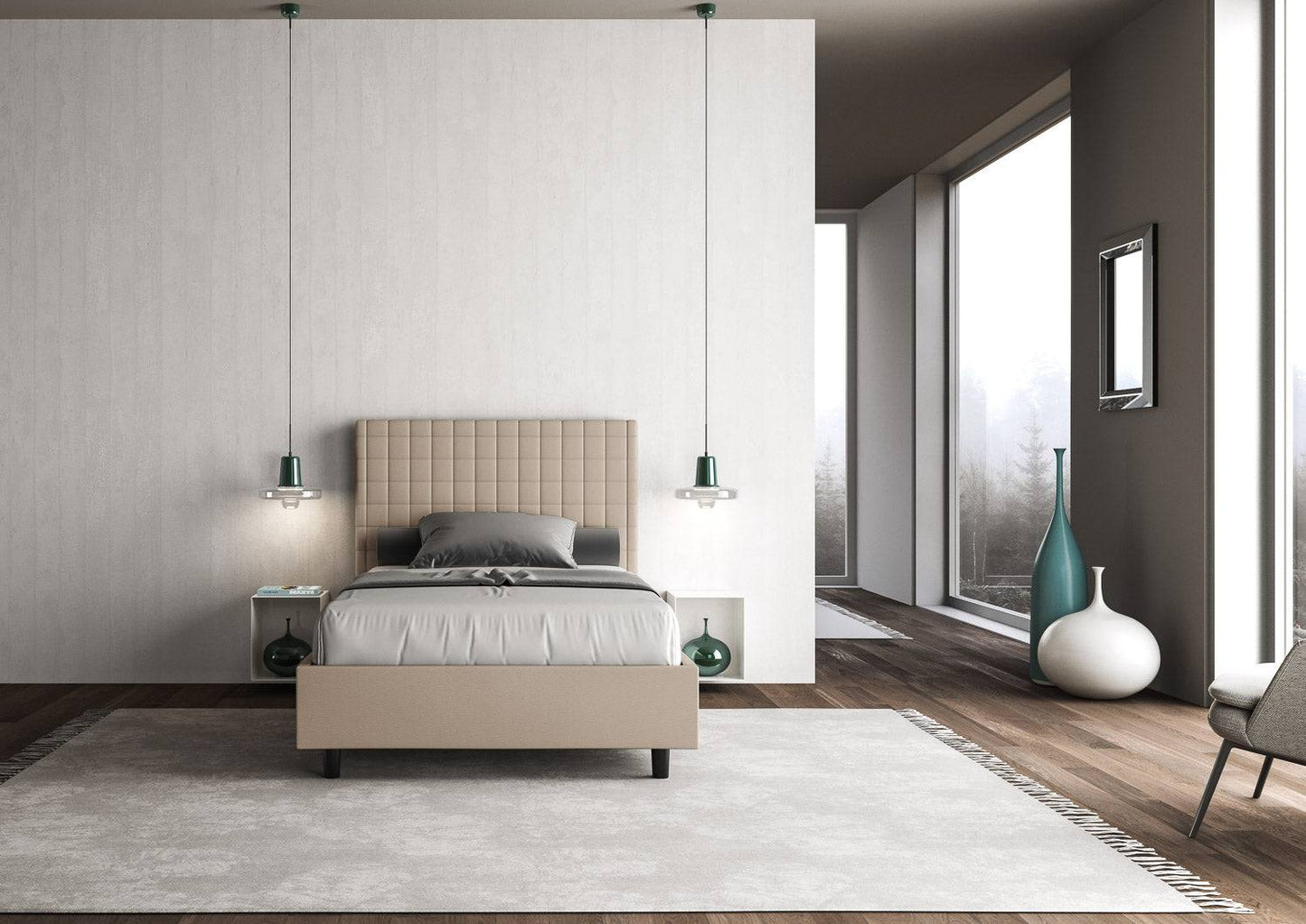 Letto singolo contenitore imbottito similpelle Sunny