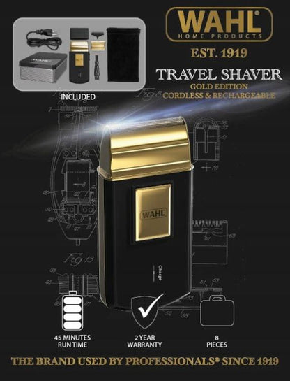 Wahl Bartrasierer Akku Travel Shaver Gold Edition 3615G + Reisezubehör