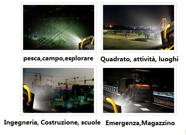 Faro Faretto Led Portatile 10W +2W Luce Lavoro Con Batteria Ricaricabile Lampada