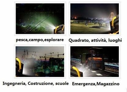 Faro Faretto Led Portatile 10W +2W Luce Lavoro Con Batteria Ricaricabile Lampada