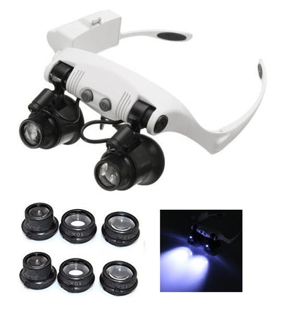 Visierlupe Präzision mit 2 LEDs, 4 Linsen und Taschenlampenfunktion