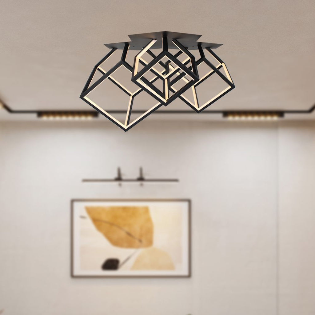 LED-Kronleuchter mit 3 Würfeln, 46W, Schwarz, 3000K – Modernes Design