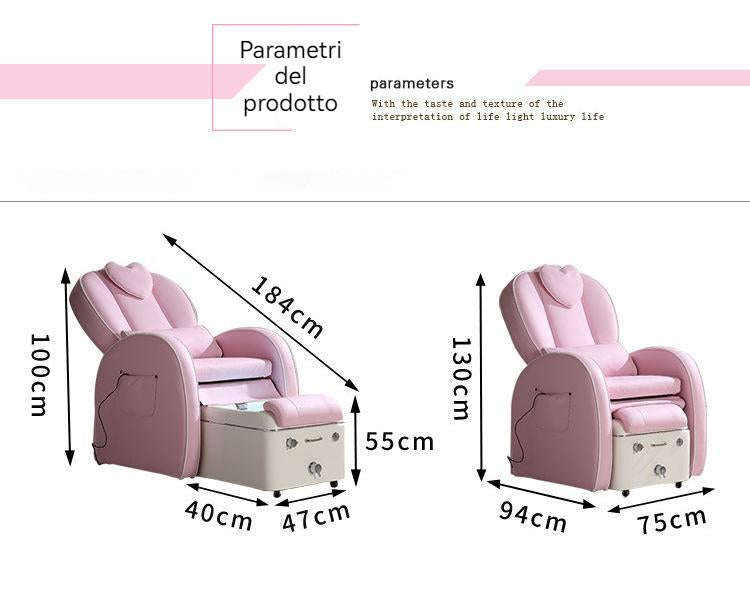 Pedikürstuhl mit Massagefunktion und herzförmiger, verstellbarer Sitzfläche, Fußbadewanne mit siebengräbigem Licht und Surf-Funktion