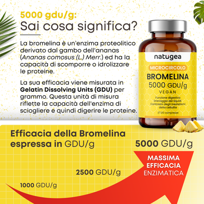 Bromelina 5000 GDU/g da Ananas – Drenaggio Liquidi, Microcircolazione e Cellulite – 120 Compresse Vegane